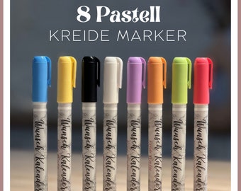 Pastell Kreide Marker, Set mit 8 Markern, Chalkboard Marker, Wunsch Kalender Stifte. Kreidemarker