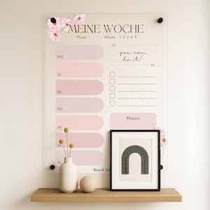 Personalisierter Wochenplan aus Acrylglas | Blumenliebe | Perfekte Geschenkidee | Organizer für die Wand | Wochenübersicht abwischbar