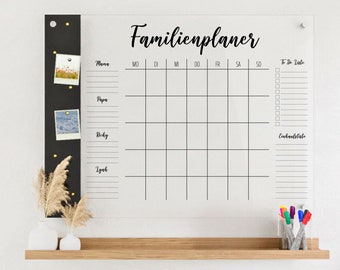 Familienplaner für 4 Personen mit Magnetboard | Kalender mit 4 Namensfeldern | Personalisierter Monatsplaner aus Acrylglas | Magnettafel