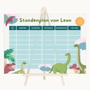Stundenplan "Dinosaurier" aus Acrylglas | mit Tisch Staffelei | abwischbar | Schulplaner | Dino Kalender für die Grundschule | nachhaltig