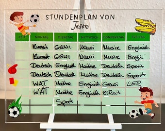 "Football" timetable made of acrylic glass | with table easel | wipeable | School planner | small weekly plan for the table