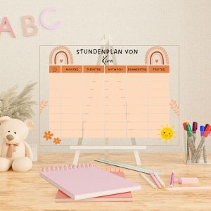 Stundenplan "Regenbogen" aus Acrylglas | mit Tisch Staffelei | abwischbar | Schulplaner | Einschulungs Geschenk | Mädchen