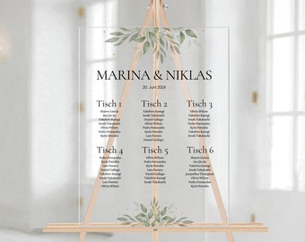 Personalized seating plan "Leaf Love" | Wedding seating plan | Find your place sign | Table plan | Wedding decoration | Sign with easel