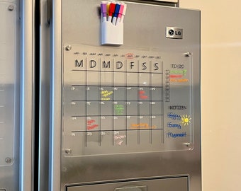 Kühlschrank Kalender | Monatskalender | Magnetischer -Planer aus Acrylglas |To Do Liste & Notizen | abwischbar | wiederverwendbar