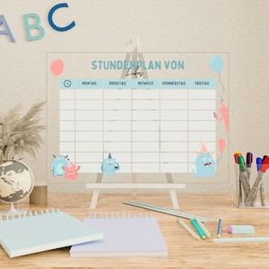 Stundenplan abwischbar "kleine Monster" aus Acrylglas | mit Tisch Staffelei | Schulplaner | Wochenplan für den Tisch | personalisiert
