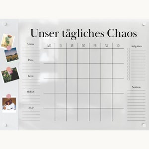 Familienplaner für 5 Personen mit Magnetboard | Personalisierter Monatsplaner aus Acrylglas | Familienkalender für die Wand