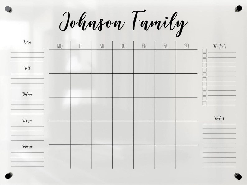 5 Names Family Planner Planner for five Personalized monthly planner made of acrylic glass Family calendar for the wall image 3