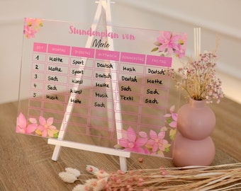 Acrylic timetable "Flower Love" | with table easel | wipeable | school planner | school entrance gift | elementary school | sustainable