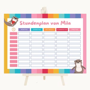 Bunter Acrylglas Stundenplan "Otter" | mit Tisch Staffelei | abwischbar | Schulplaner | Kalender für die Schule | nachhaltig