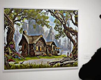 Fantasikonst, Fantasiskogstryck, Magisk landskapskonst, Skogsväggkonst, Förtrollad skog, Mörk fantasiväggkonst, Heminredning, Väggkonst