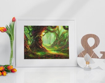 Opera d'arte digitale Fantasy Forest; download digitale istantaneo; stampabile, decorazione murale per camera da letto; decorazione murale per soggiorno, digitale, arredamento per la casa