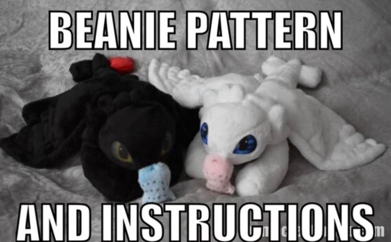 Toothless & White Fury Beanie Plush Pattern and Instructions HTTYD Plush Plushies with Magnet Fishie image 1