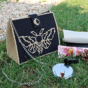 Embroidery bag pattern, Crochet bag pattern, Pdf printable pattern, Crochet, Embroidery, Video link, DIY project, Moth bag, tutorial
