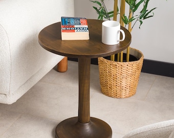One Tulip Leg Side Table, Solid Wood Round Mid Century Modern End Coffee Tables