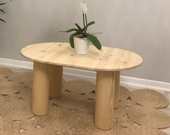 Oval Coffee Table, Handmade Wooden Large Coffee Tables for Modern Farmhouse, Unique Round Center Table, Bedside Living Room Side Table