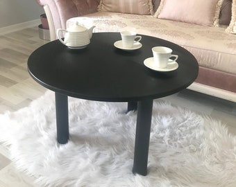 Zwart houten ovale salontafel, magere moderne lage middentafel Livin bruidegom decor, Mid Centuri tafelmeubilair, trendy boerderij begaafde tafel