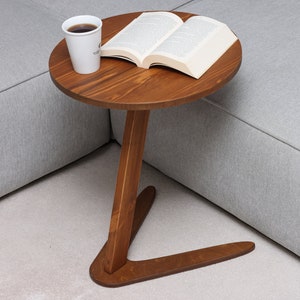 Handmade Walnut Wooden Round Z Coffee Table for Sofa, Space Saving Couch C End Side Table, Table Living Room Easy to Assemble Home Furniture