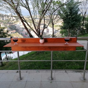 Balcony Table Space Saver, Balcony Bar Table for railing, Wooden Patio Bar, Patio table, Folding Table for Terrace, custom folding table image 2