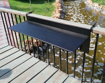 Zwarte balkontafel Space Saver, balkonbartafel voor reling, houten terrasbartafel, klaptafel voor terras, op maat gemaakte klaptafel