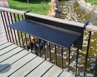 Gain de place pour table de balcon noire, Table de bar de balcon pour balustrade, Table de bar de terrasse en bois, Table pliante pour terrasse, Table pliante personnalisée