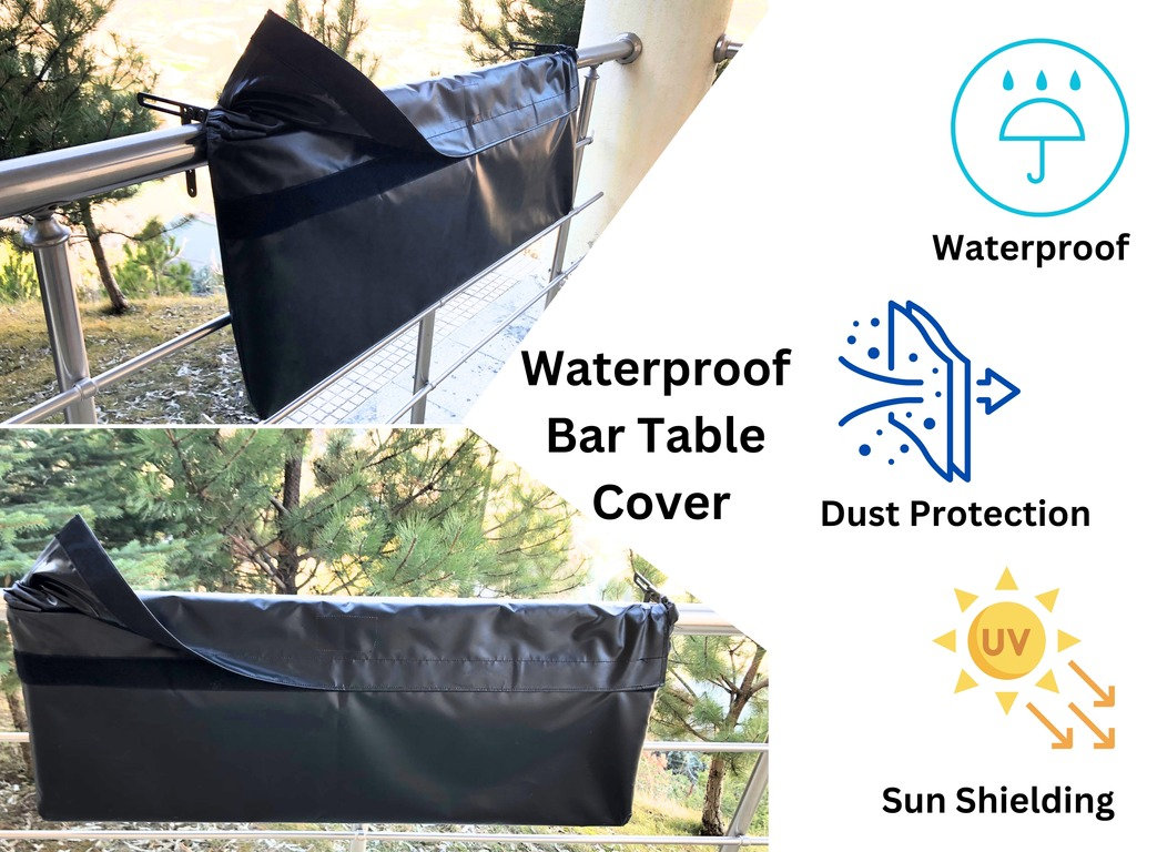 Folding Space Saving Bar Table for Deck, Veranda and Porch Railings, Balcony Bar Table Hanging over Railing, Outdoor Foldable Railing Table