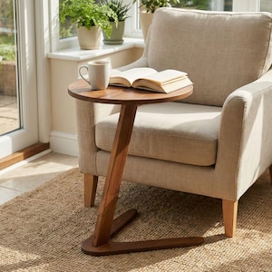 Mesa lateral estreita em formato de C para laptop, apoio de braço redondo Mcm para sofá pequeno, mesas de centro em formato de C.