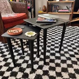 Square Black Nesting End Side Coffee Table Set of 3

Mid Century Modern Small Coffee Table | Wood Nest of Tables | Living Room Furniture

Add a clean and modern touch to your living space with this square black nesting end table set. Designed in a mid-century modern and minimalist style, these tables are perfect for small living rooms, apartments, and space-saving interiors.

You can use the tables together as a nesting set or separately as side tables, coffee tables, or sofa tables.
