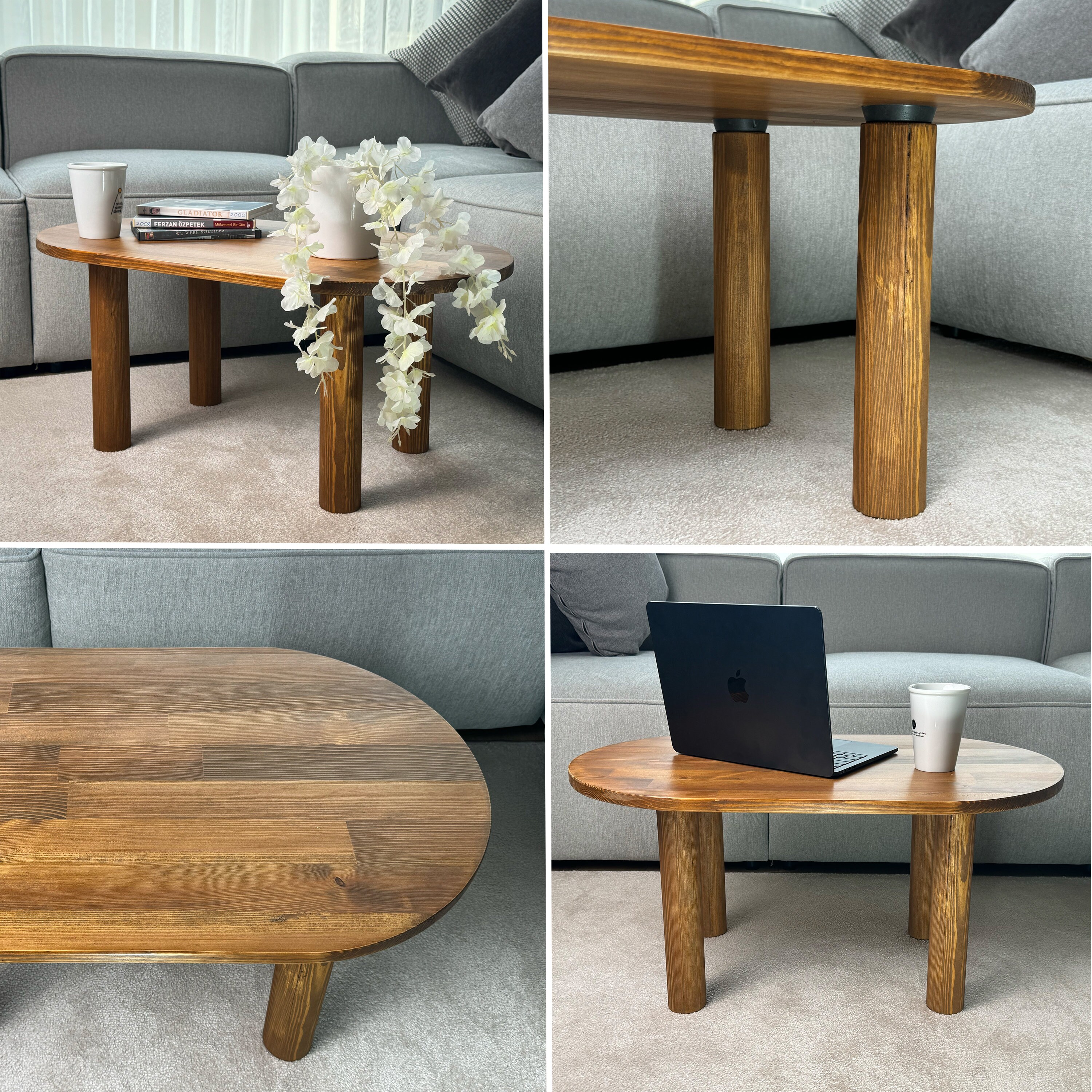 Oval Low Coffee Table, Walnut Wood Side Table With Wood Legs, Midcentury Modern Small Coffee Table Livingroom Furniture, Wooden Center Table - Etsy Oval Low Coffee Table, Walnut Wood Side Table With Wood Legs, Midcentury Modern Small Coffee Table Livingroom Furniture, Wooden Center Table - Etsy