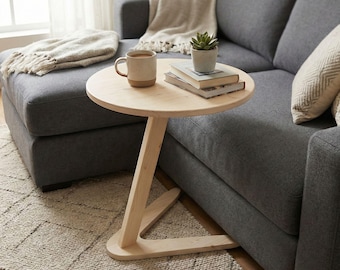 Small Coffee Table, Spacesaver Narrow Round C Shape End Side Tables for Couch