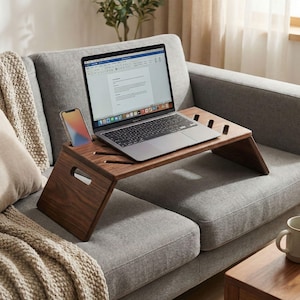 Spacesaver Laptop Stand, Portable Wooded Macbook Riser for Bed, Multifunctional Foldable Computer Stand Display Riser Work Home Gift