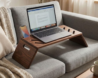 Spacesaver Laptop Stand, Portable Wooded Macbook Riser for Bed, Multifunctional Foldable Computer Stand Display Riser Work Home Gift