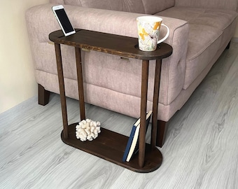 Narrow Side Table with phone holder, wood Side Table for livingroom, Slim End Table, Minimalist coffee Table, tall side Table, coffee Table