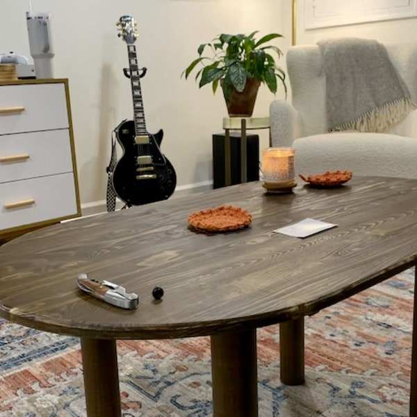 Round Coffee Table Walnut Wood, Rustic Livingroom Low Center Table Home Furniture, Unique Large Wooden Mid Century Modern Chunky Leg Table