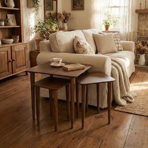 Walnut Wood Nesting End Table Set of 3

Small Side Coffee Table | Mid Century Modern Square Nest Table | Livingroom Furniture

Create a stylish and functional living space with this walnut wood nesting end table set. Perfect for small living rooms, apartments, or cozy corners, these tables save space while adding a modern mid-century charm.

You can purchase the tables as a set of 3, as a single table, or as a pair. Simply select your preferred option from the dropdown menu.