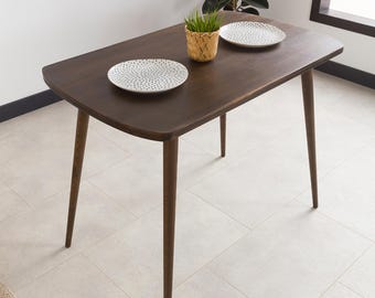 Oval Dark Walnut 2 Person Dining Table, Small Space Narrow Dinning Table, Pine Wood Diningroom Table Kitchen Furniture, Breakfast Dine Table