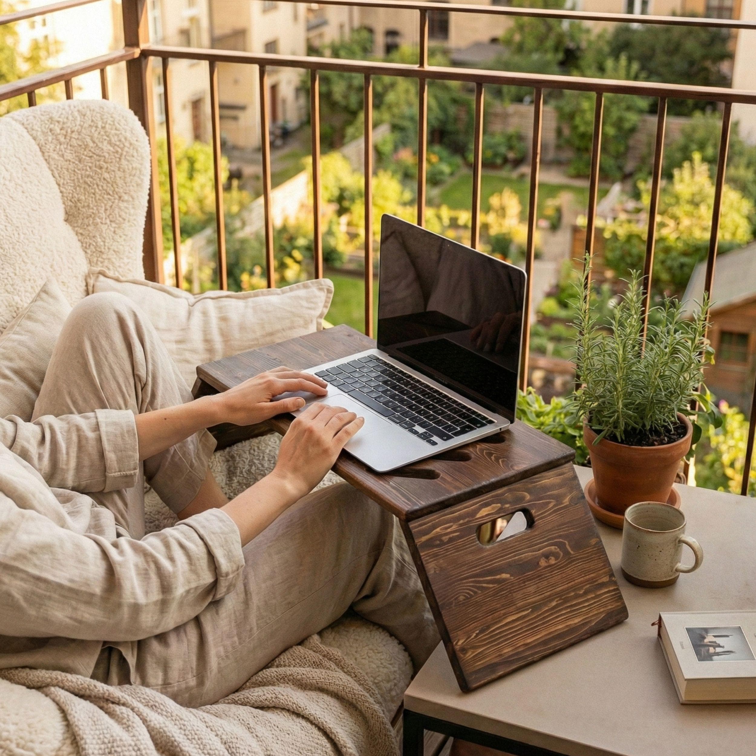 Cuscino portatile in legno, adatto per laptop fino a 17 pollici, cuscino per laptop con strisce antiscivolo e supporto per telefono, tavolino leggero con cuscino per divano e letto (nero