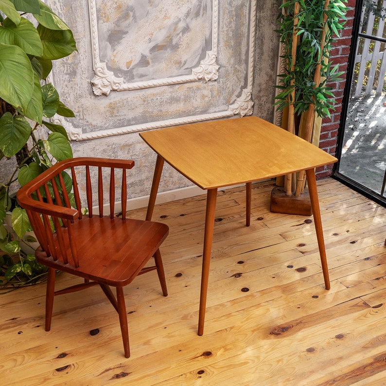 We combine Square Oak Wood Dining Table with   Mid Century Modern Rustic Dine Table. Here is 2 Person Space Saving Breakfast Kitchen Table Furniture for your Home! This oak wood dine table will be absolutely fantastic space saving table