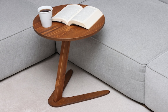 Walnut C Shape End Side Table, Round Wooden Z Coffee Table for