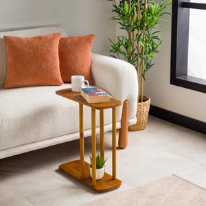 End Side Coffee Table with Storage, Narrow Side Small Sofa Couch Table C Shape Solid Oak Pine Wood Tables image 17