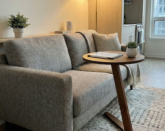 Small Coffee Table, C Shape Wooden End Side Tables, Round End Table for Sofa