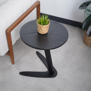 C Shaped Black End Side Table, Round C Coffee Table Livingroom Furniture, Spacesaver Table C Table for Sofa, Small Sofa Couch Arm Table