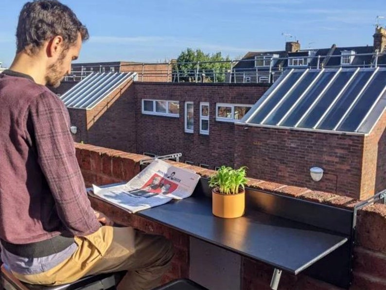 Aanpasbare opvouwbare ruimtebesparende bartafel voor terras, veranda, dak en verandaleuningen, balkon opvouwbare bartafel voor buiten Black