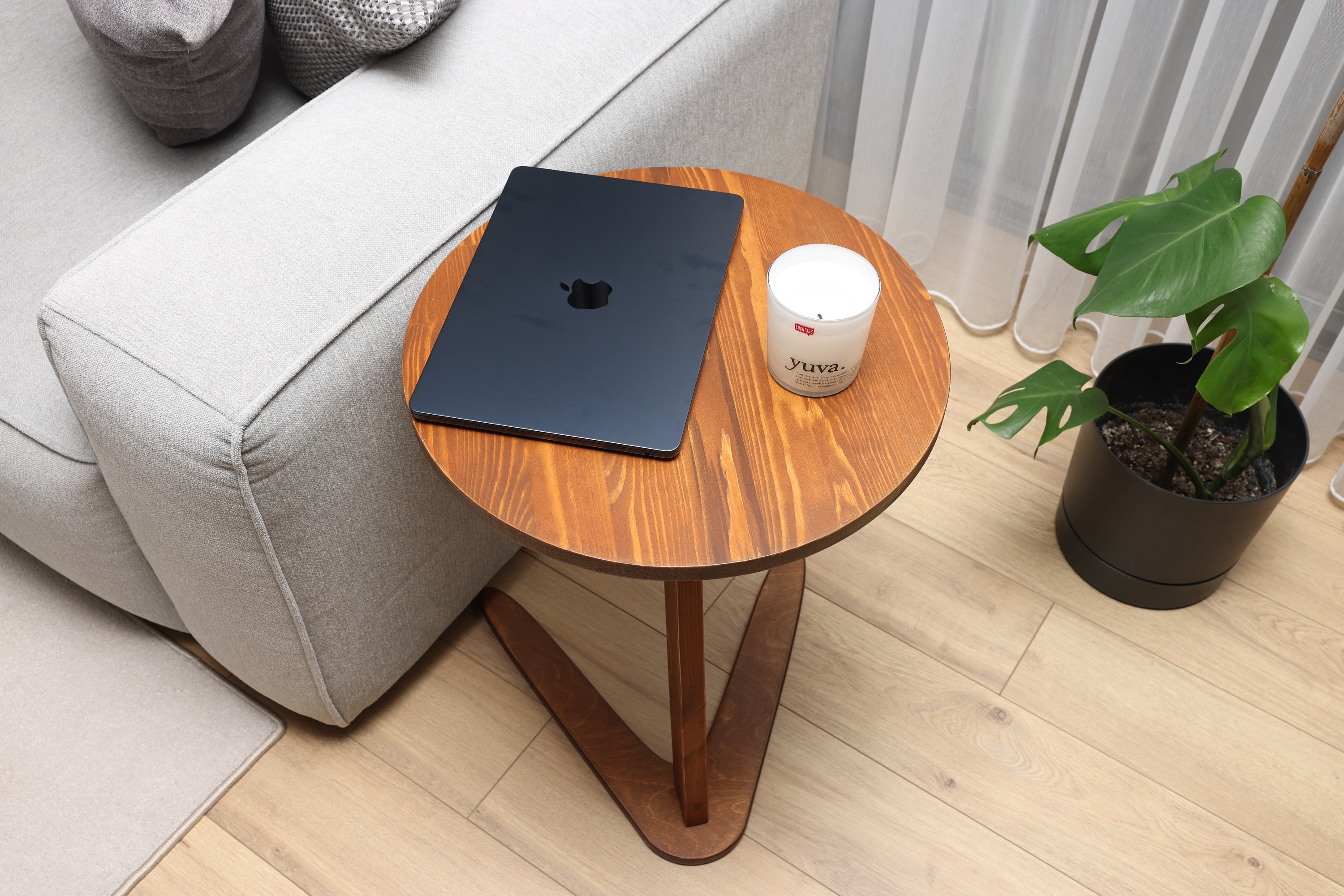 小型コーヒーテーブル、C字型木製エンドサイドテーブル - Etsy 日本