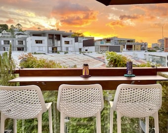 Folding Space Saving Bar Table for Deck, Veranda and Porch Railings, Balcony Bar Table Hanging over Railing, Outdoor Foldable Railing Table