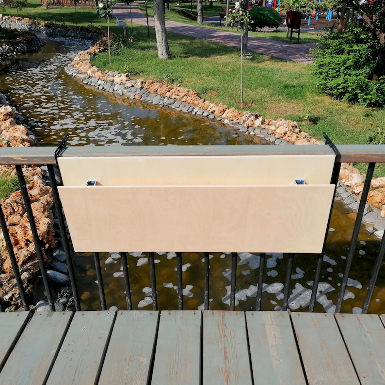 Walnut Balcony Table Space Saver, Balcony Bar Table for Railing, Wooden Patio Bar Table, Folding Table for Terrace, Custom Folding Table