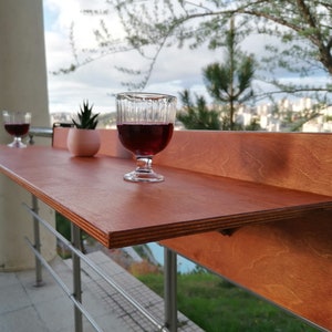 Ships within 1 Business Day, Balcony Bar Table Space Saver, Deck Table for Railing, Wooden Outdoor Hosting Patio Folding Table for Terrace