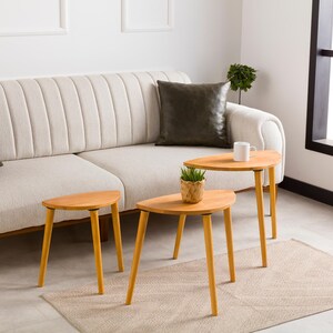 🌰 Nesting End Side Coffee Table Set of 3 – Walnut Pine Wood | Mid-Century Modern Small Nest of Table

Bring timeless mid-century modern charm to your living space with this nesting coffee table set of 3.
Crafted from premium pine wood with a rich walnut finish, these tables are designed for style, durability, and versatility — perfect for small spaces, living rooms, or as side tables by the sofa.