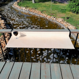 We perfectly combine Balcony Bar Table with Space Saver Railing Pub Table for Home Outdoors Patio! Here is Wooden Apartment Deck Table Outdoor Hosting Furniture!