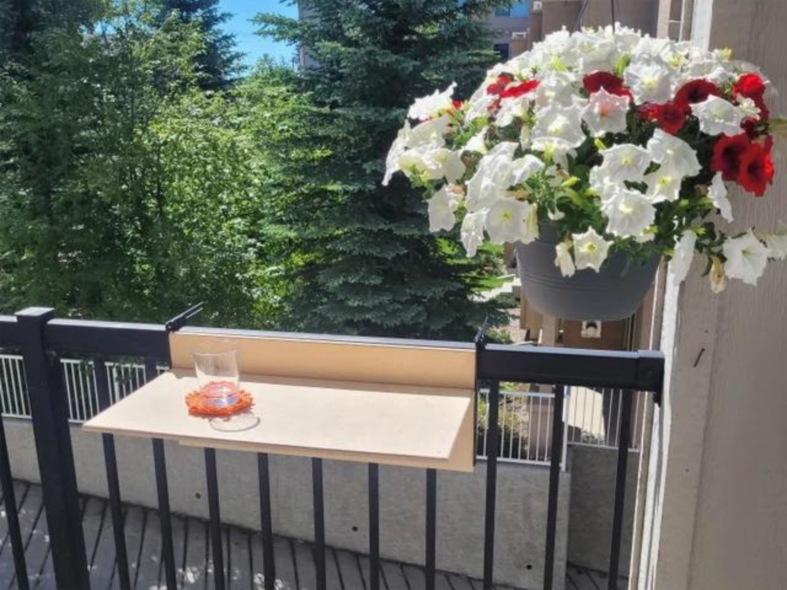 Folding Space Saving Bar Table for Deck, Veranda and Porch Railings, Balcony Bar Table Hanging over Railing, Outdoor Foldable Railing Table