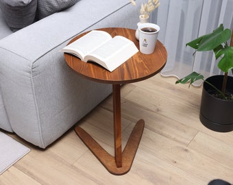 Walnuss Seite C Couchtisch Sofa, ovaler platzsparender Beistelltisch Wohnzimmer, moderner Tisch aus der Mitte des Jahrhunderts, einfach zu montierende dünne Wohnmöbel